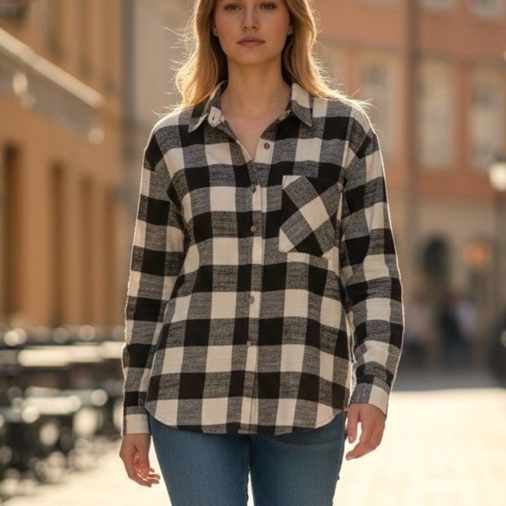 New Scotch & Soda Buffalo‎ Plaid Button Down Shirt Womens L Brown Cream Relaxed